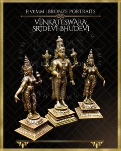 Venkateswara-Sridevi-Bhudevi  Panchaloha Bronze Icon Set - 6"
