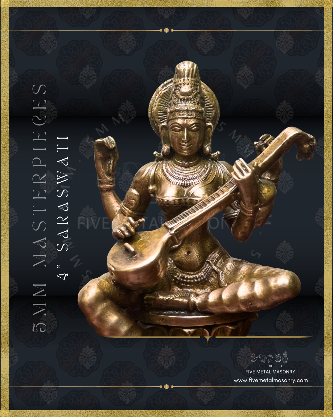 Saraswati Panchaloha Bronze Icon - 4"-  Masterpieces Collection