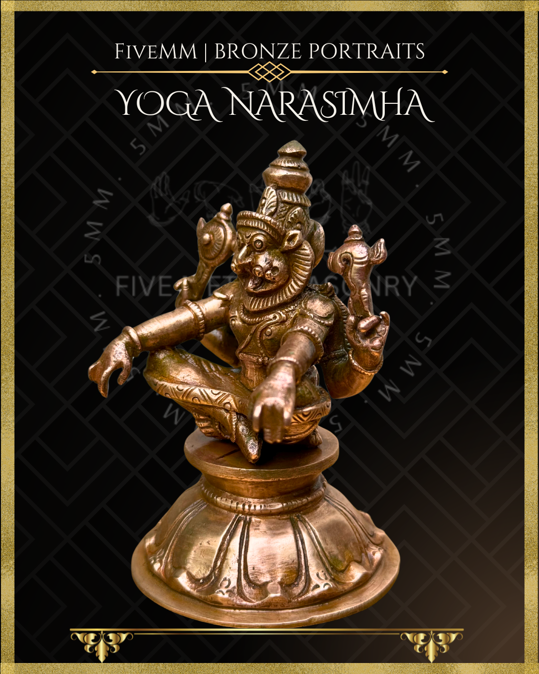 Yoga Narasimha Panchaloha Bronze Icon - 4"
