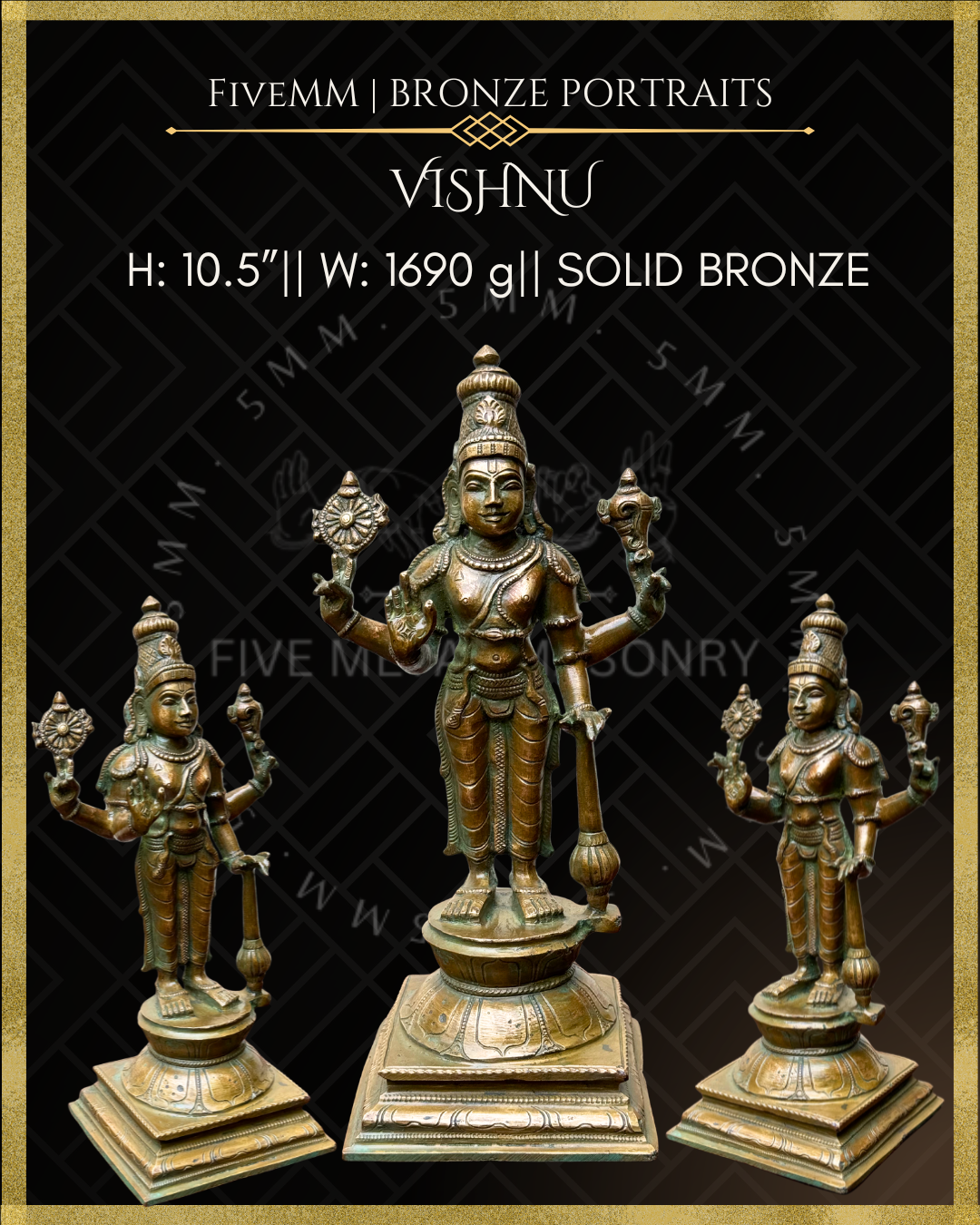 Vishnu Panchaloha Bronze Icon - 10.5"