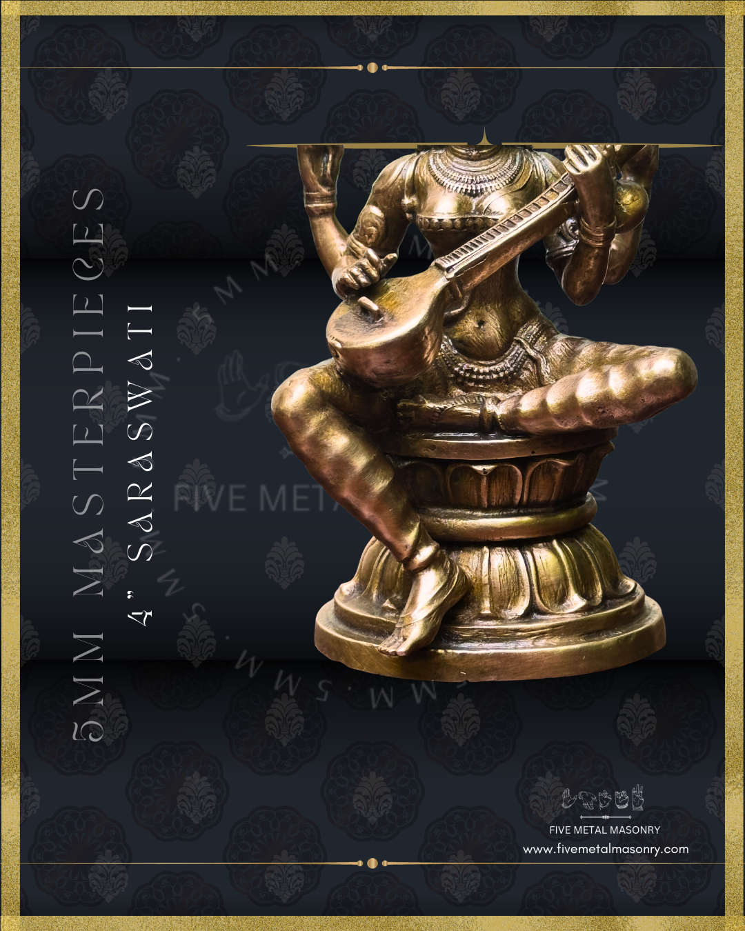 Saraswati Panchaloha Bronze Icon - 4"-  Masterpieces Collection