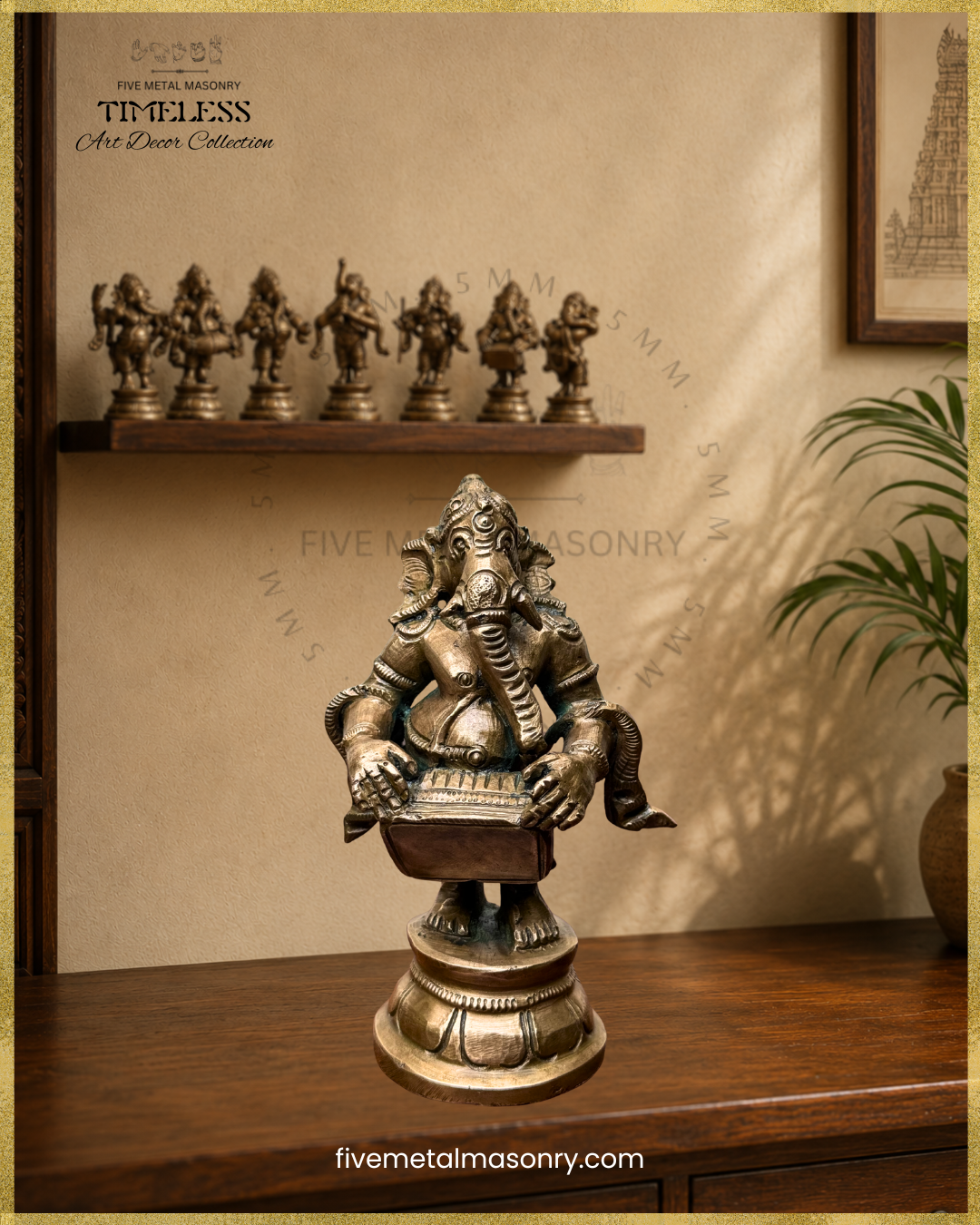 Musical Ganesha Set (7 icons)  - Panchaloha Bronze Icon - 5"- Timeless Collection