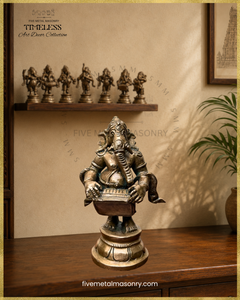 Musical Ganesha Set (7 icons)  - Panchaloha Bronze Icon - 5"- Timeless Collection