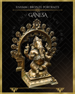 Ganesa Panchaloha Bronze Icon - 10" Seated with arch