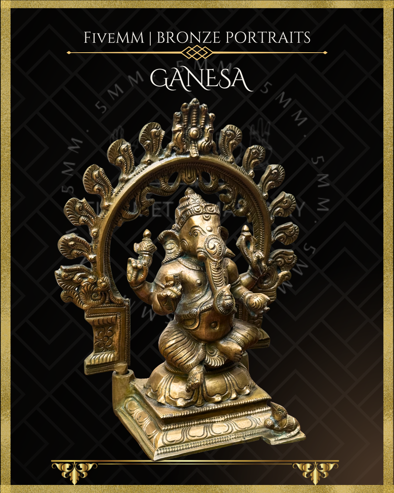 Ganesa Panchaloha Bronze Icon - 10" Seated with arch