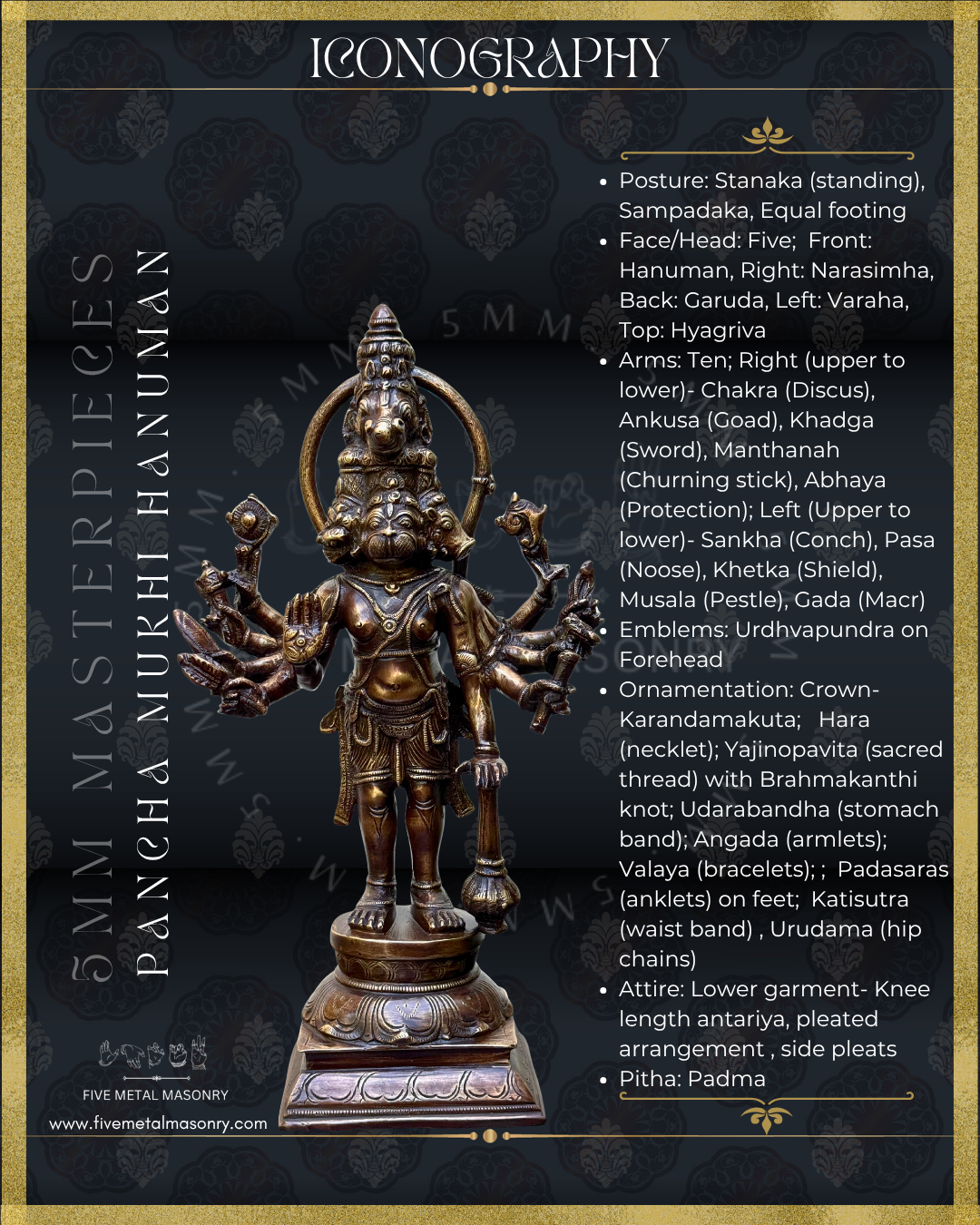 Pancha Mukhi Hanuman Panchaloha Bronze Icon - 12"-  Masterpieces Collection