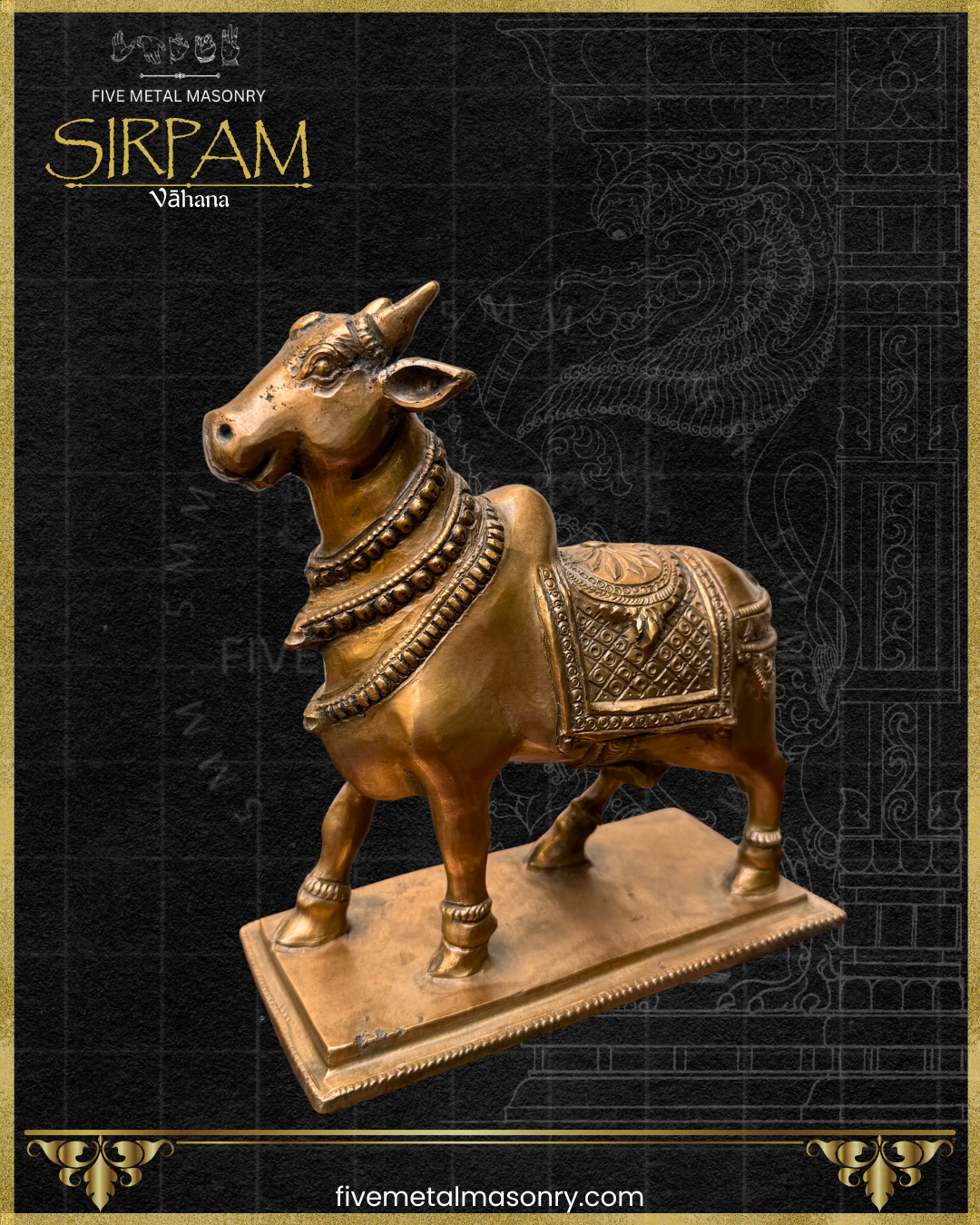Vrsabha(Nandi) : Bull Panchaloha Bronze Icon - 8" - Sirpam Collection