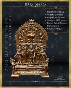Vishnu Panchaloha Bronze Icon Set - 9" with arch-  Masterpieces Collection