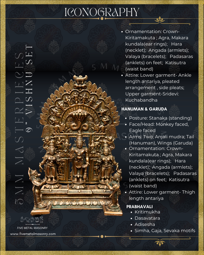 Vishnu Panchaloha Bronze Icon Set - 9" with arch-  Masterpieces Collection