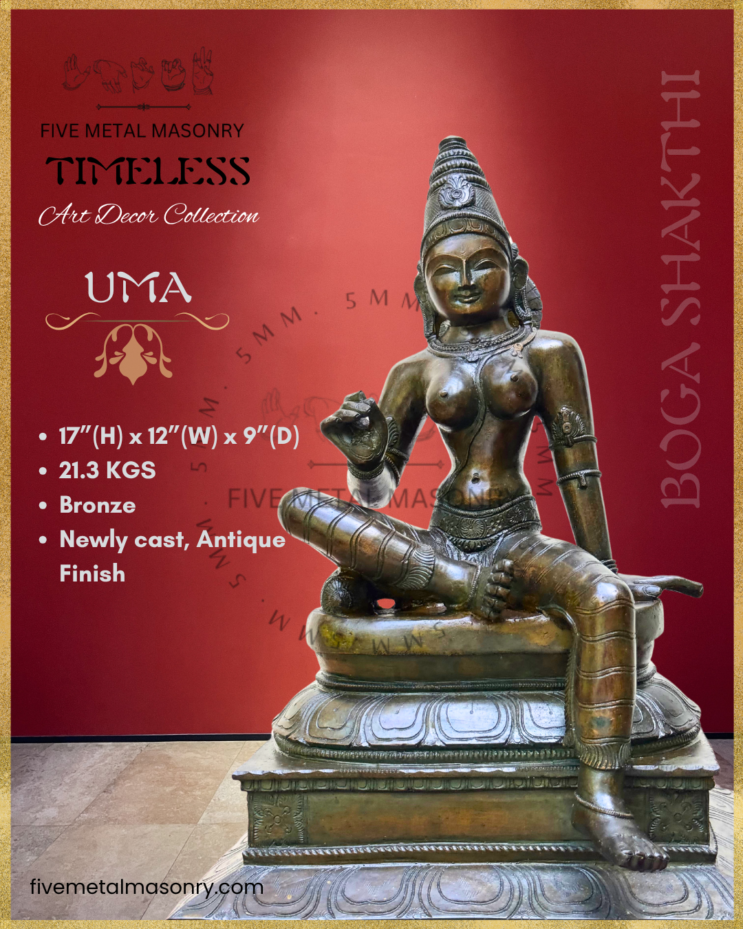 Parvati: Boga Shakti Panchaloha Bronze Icon - 17"- Timeless Collection