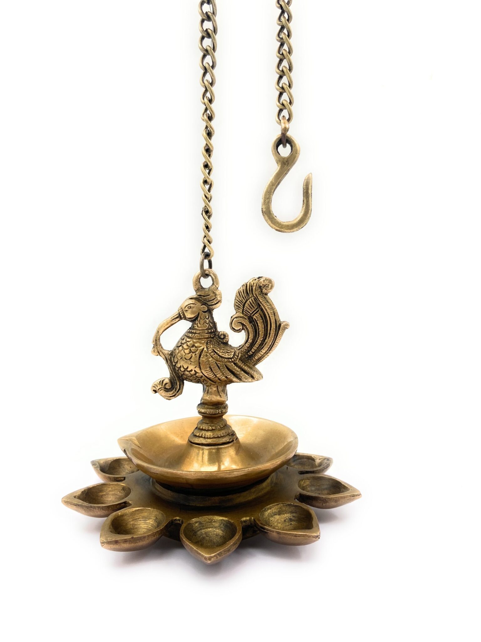Brass Hanging Lamp Peetal Pittal Ceiling Lantern, Traditional Pitala Pendant Light, Antique Vellikal Jhoomar,Gold, 7 Inch, 1 Piece