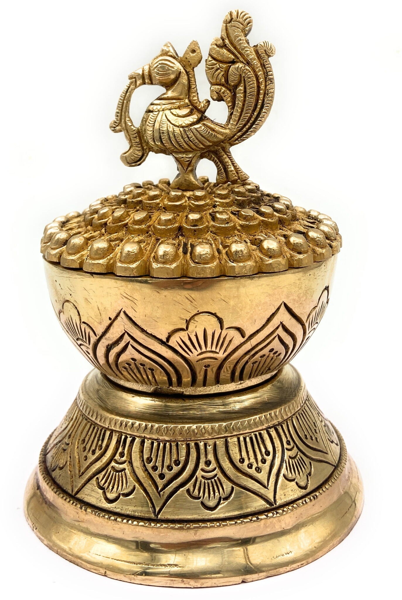 Brass Dhoop Dani, Peetal Sambrani Burner, Pital Agarbatti Stand, Pittal Dhoop Holder Idol, Traditional Indian Pooja Murti,Gold, 7 Inch, 1 Piece