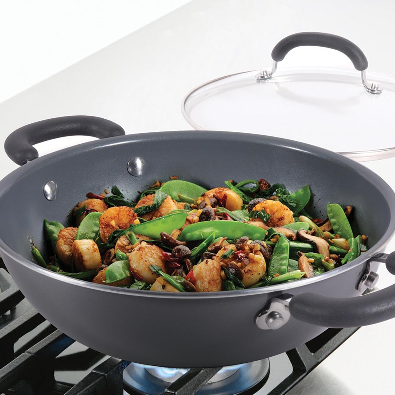 Meyer Anzen Ceramic Coated Cookware 3-Piece Set - 20cm Frypan + Wok/Kadai with Interchangeable Lid