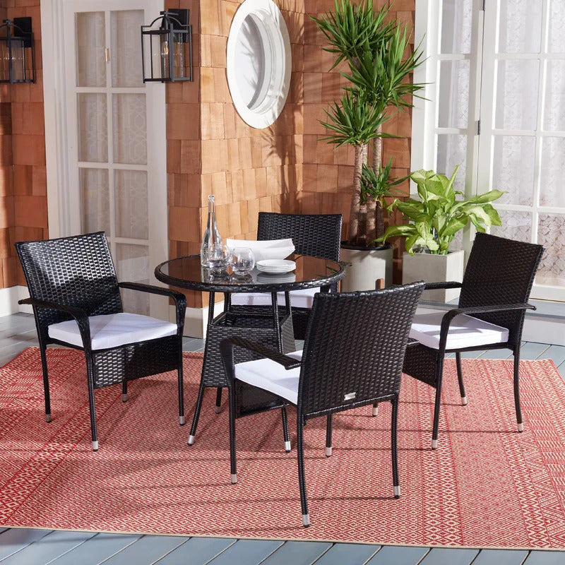 Yurick Outdoor Patio Seating Set 4 Chairs and 1 Table Set (Black)
