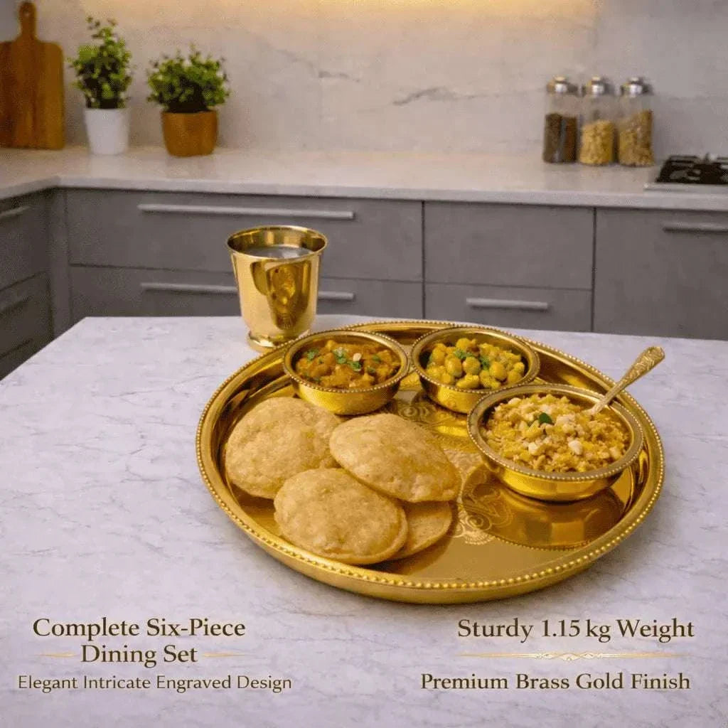 Brass Floral Design Thali/Dinner Set (1.15 Kg)