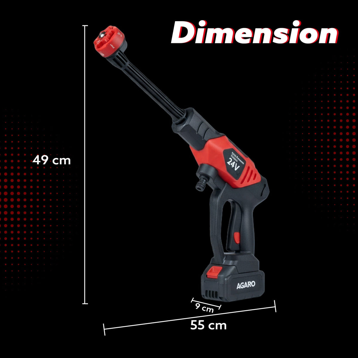 AGARO Marvel Cordless High Pressure Washer Gun | 24V Rechargeable Battery (2 x 1500mAh) | 110–240V | 10 Bar | 6-in-1 Adj