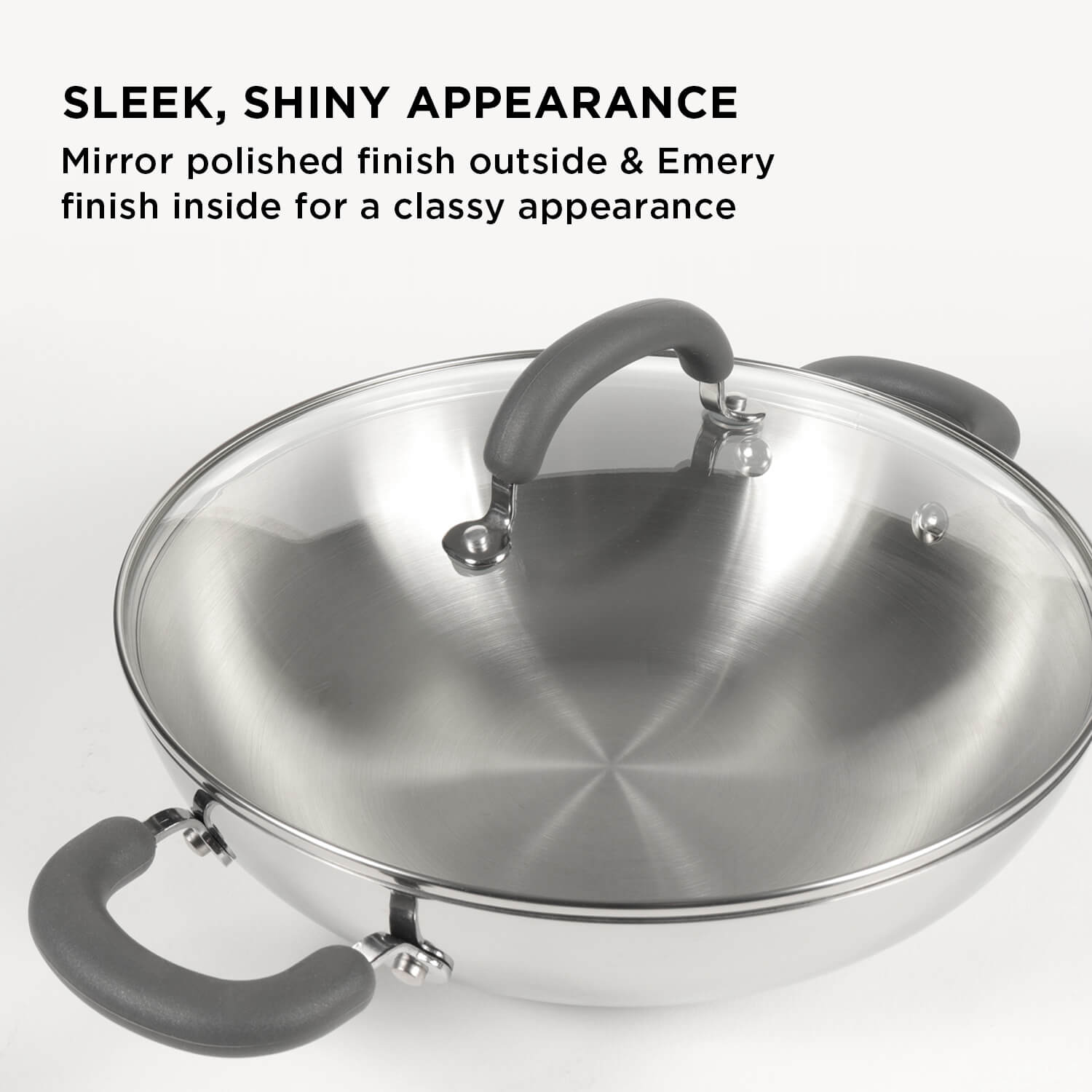 Meyer Trivantage Stainless Steel Triply Cookware 3pcs Set (26cm Frypan + Kadai/Wok with Interchangeable Glass Lid)