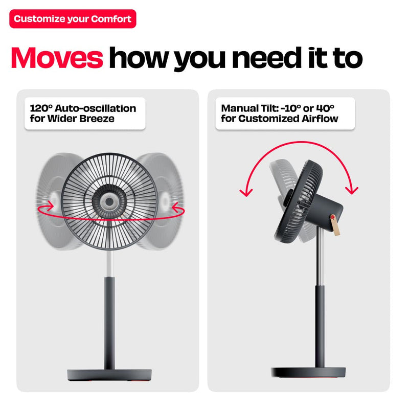 Rechargeable Table Fan with ProLift™ Adjustable Stem and Mood Light | LĪT PRO