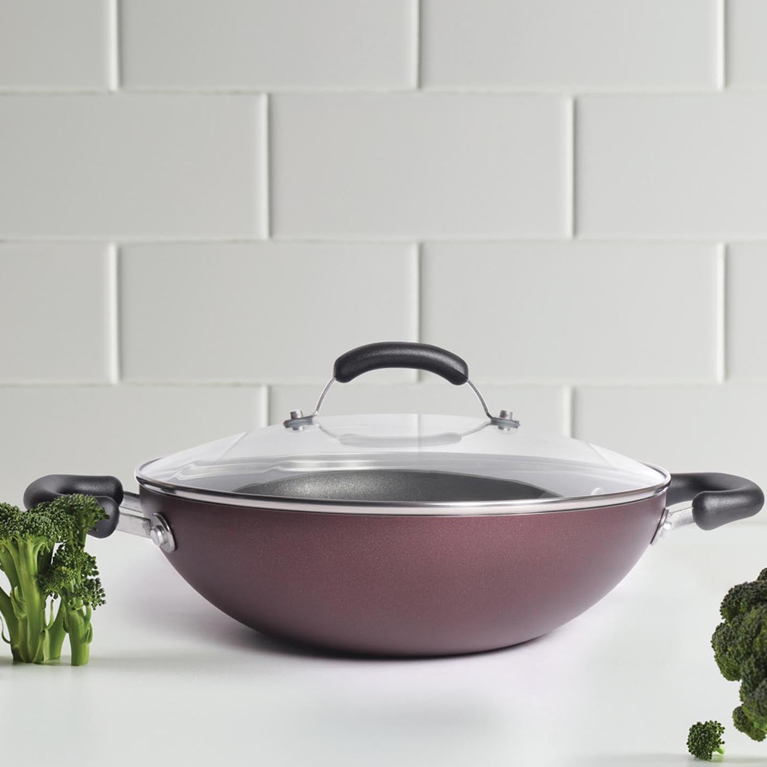 Meyer Merlot Non-Stick 3pcs Set 20cm Frypan + Kadai Set with Interchangeable Glass Lid