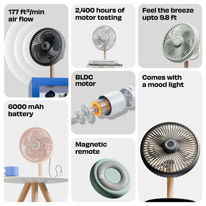 LIT v2 | All Day Wireless™ Rechargeable Table Fan with Mood Light