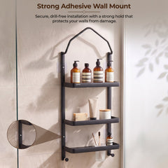 Plantex Stainless Steel Shower Rack/Self Adhesive Shower Caddy for Bathroom Hanging/3 Layer Shower Shelf for Bathroom with Soap Dish Holder,Toothbrush Holder (1520, Black)-4