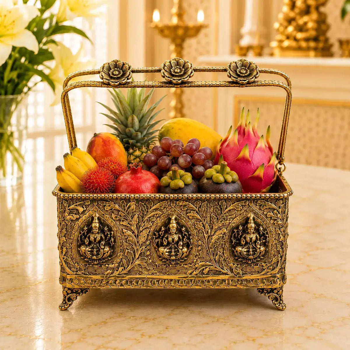Brass Ashtalakshmi Basket With Handle And Leg (4 Inch)