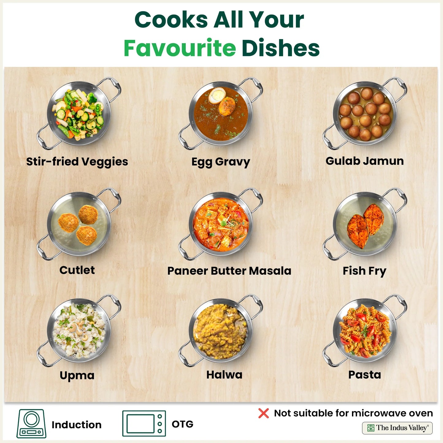 Tri-ply Stainless Steel Saute Pan (22cm, 2L) – No Sticking, No Burning | With Steel Lid | Fast Heating, Healthy Cooking | Induction Safe