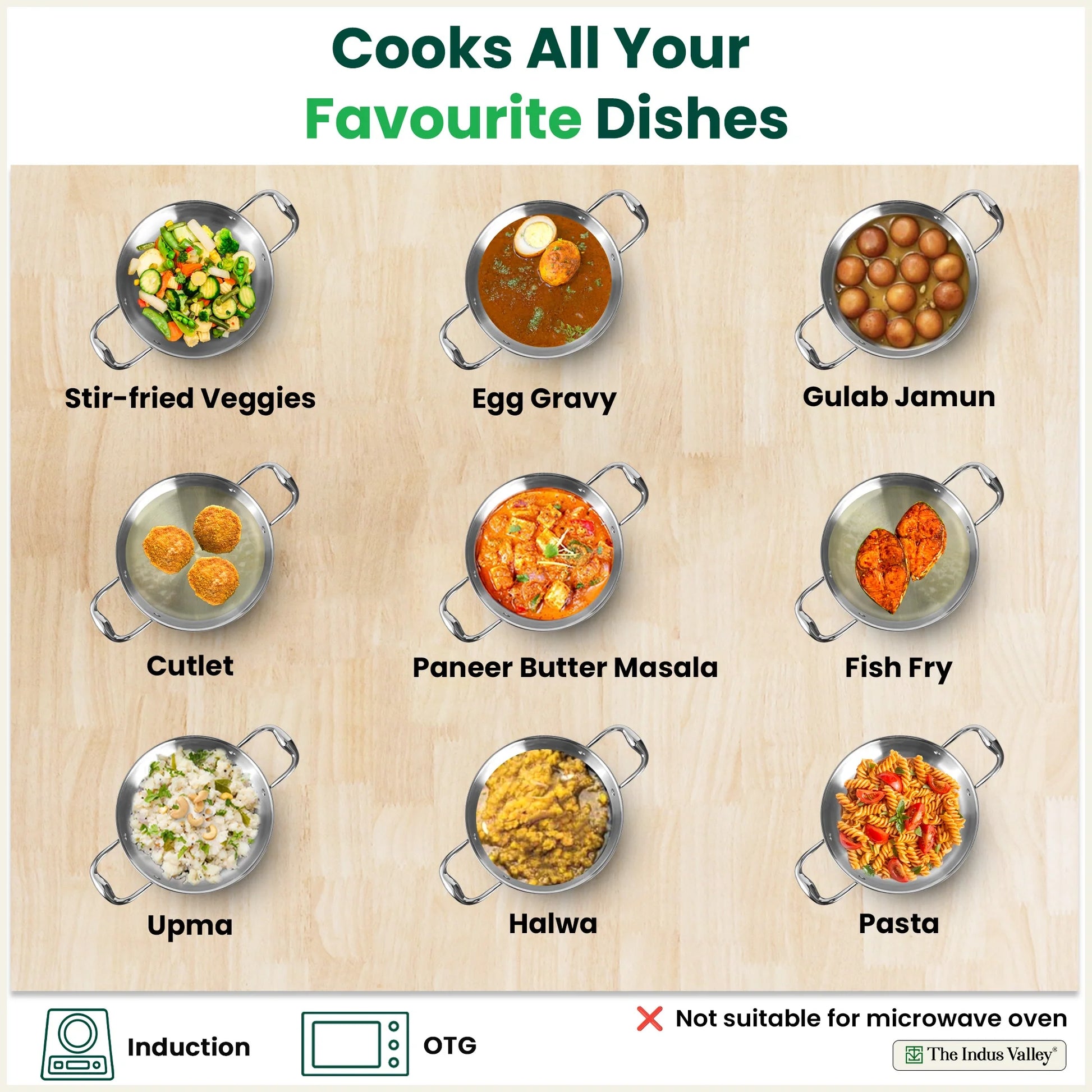 Tri-ply Stainless Steel Saute Pan (22cm, 2L) – No Sticking, No Burning | With Steel Lid | Fast Heating, Healthy Cooking | Induction Safe