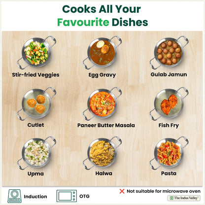 Tri-ply Stainless Steel Saute Pan (22cm, 2L) – No Sticking, No Burning | With Steel Lid | Fast Heating, Healthy Cooking | Induction Safe