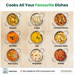 Tri-ply Stainless Steel Biryani Pot/ Casserole/ Sauce Pot with Steel Lid, Premium Quality, 3 Layer Thick Body, 100% Toxin-free, Non-stick, Induction & Gas 3.2L/3.7L/5.5L/8.5L