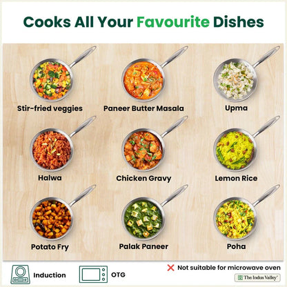 Premium Quality Tri-ply Stainless Steel Fry Pan with Lid, 3 Layer Thick Body, 100% Toxin-free, Non-stick, Induction & Gas,  20/22 cm, 1/1.5 L