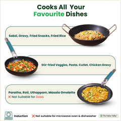 100% Pure Sheet Iron Cookware Set – Tawa, Fry Pan, Kadai with Silicone Handle, Pre-Seasoned, Induction & Gas Compatible + Free ₹400 Tadka Pan