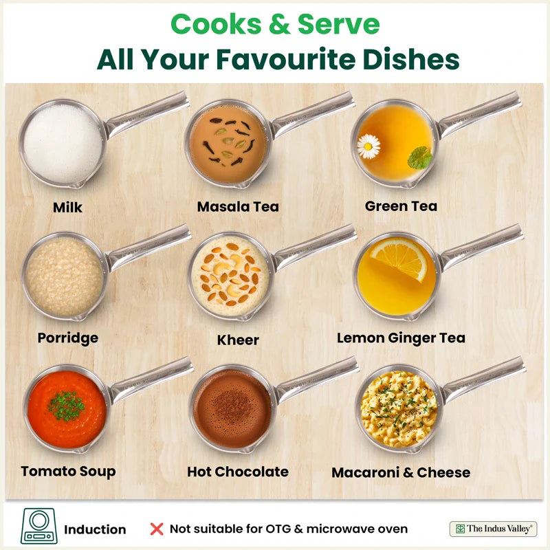 100% Premium Quality Tri-Steel Stainless Steel Tea/Milk Pan/Saucepan, 3 Layer Thick Bottom, Non-stick,  Induction & Gas, 1.3L