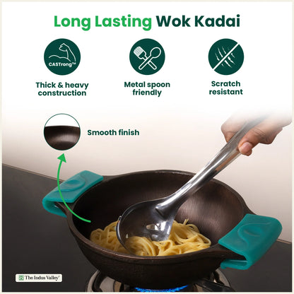 CASTrong Cast Iron Kadai with Silicon Handle, Pre-seasoned, Naturally Nonstick, 100% Pure, Toxin-free Kadai 8 In/20.8 cm/1.7 kg