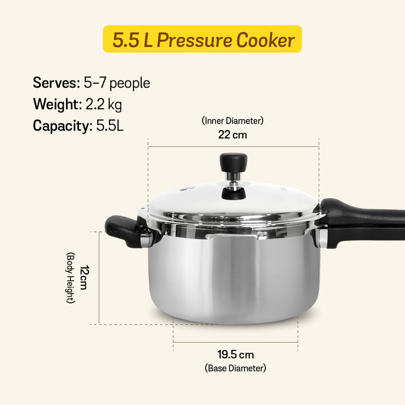 MEYER Presta 5.5L Pressure Cooker+Serving Spoon+Steel Ladle 3-Piece Set