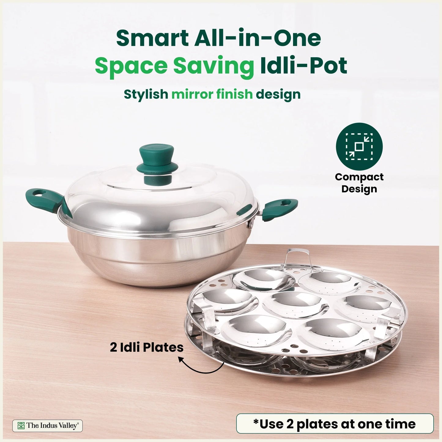 14 Pit Tri-Steel Multi Pot Premium Stainless Steel Idli/ Momo Maker/  Veg Steaming Set, Tri-ply Induction Bottom, 2 Plates, 27cm
