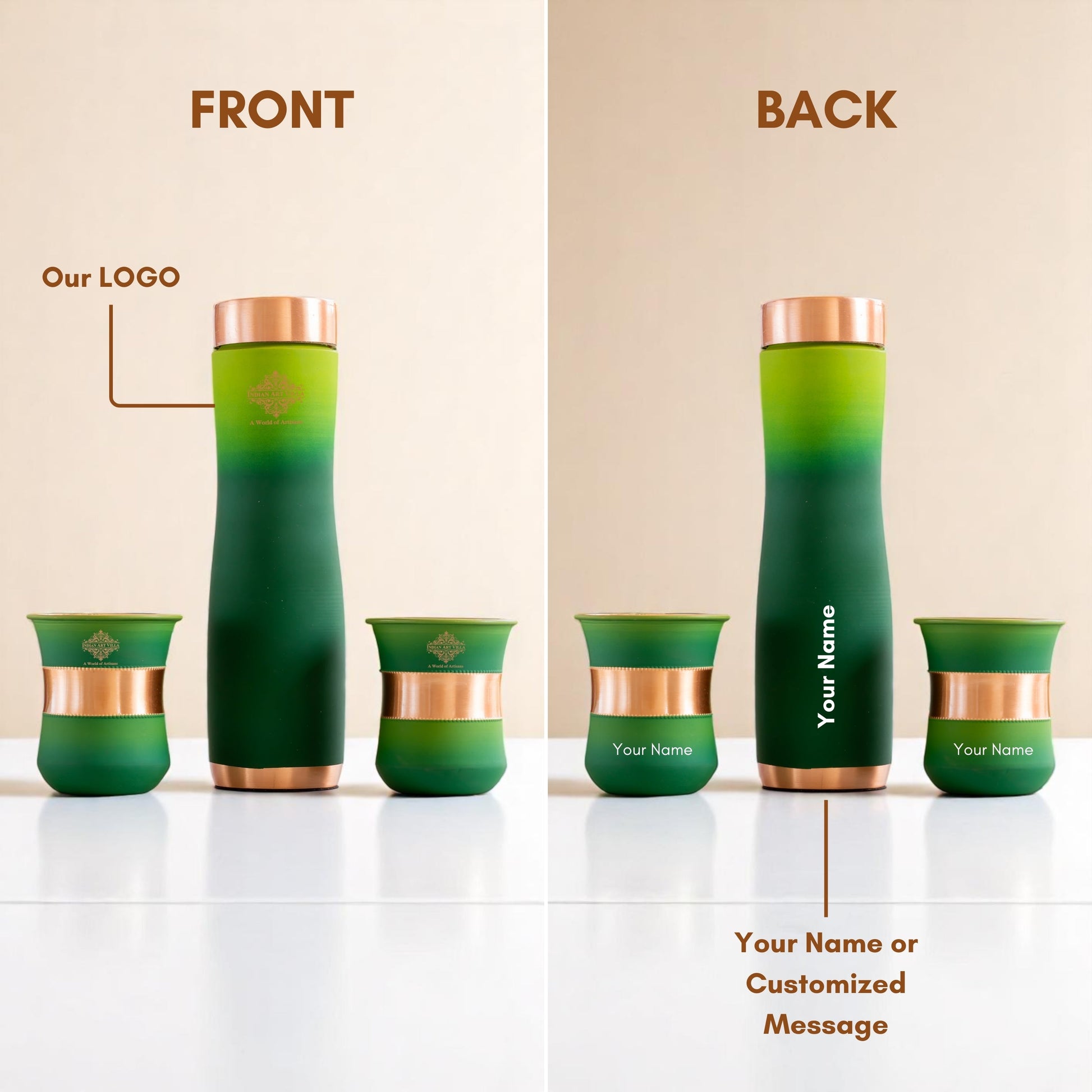 Personalized Copper Ombre Bottle & Glass Gift Set – Silk Finish