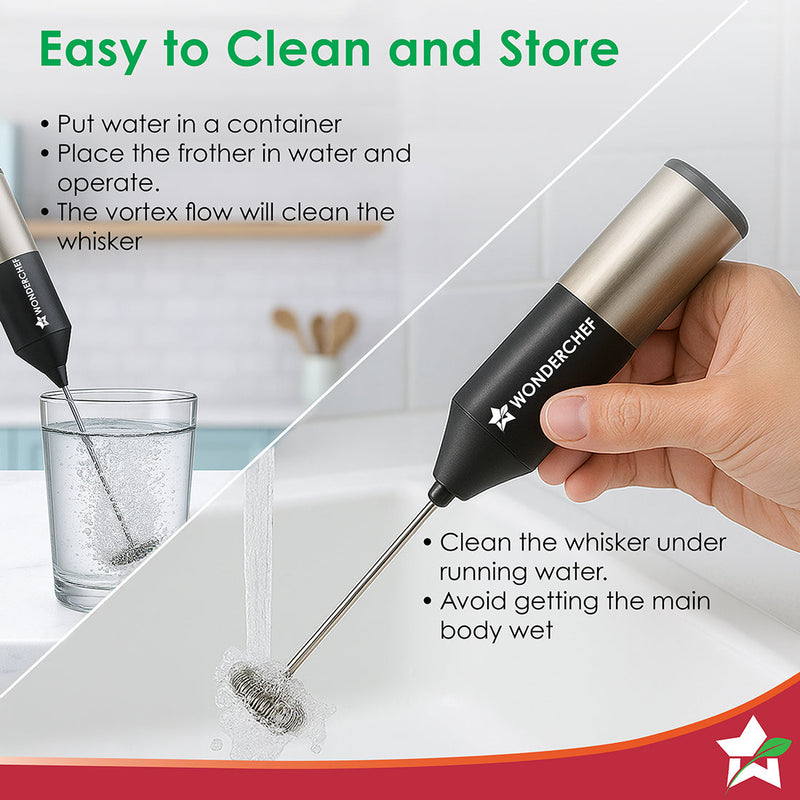 Wonderchef Regalia Milk Frother | Rich and Creamy Froth in Seconds | Stainless Steel Body & Whisk | AA Battery Operated 