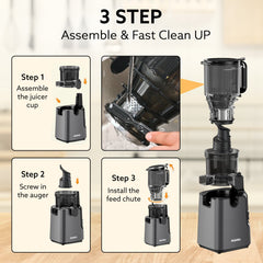 AGARO Regal Cold Press Slow Juicer, 250 Watt DC Motor, Easy Assembly & Cleaning, Auto Reverse, Advanced Safety Lock, Fru