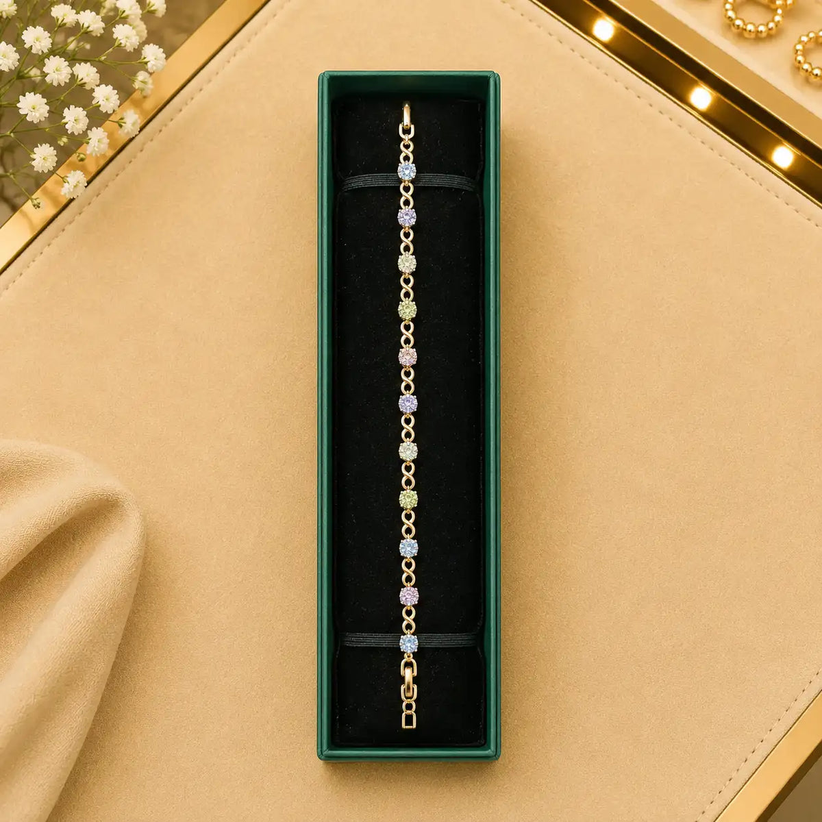 Thin Linear CZ Tennis Bracelet for Women | Gold-Tone Clasp, Gift Box