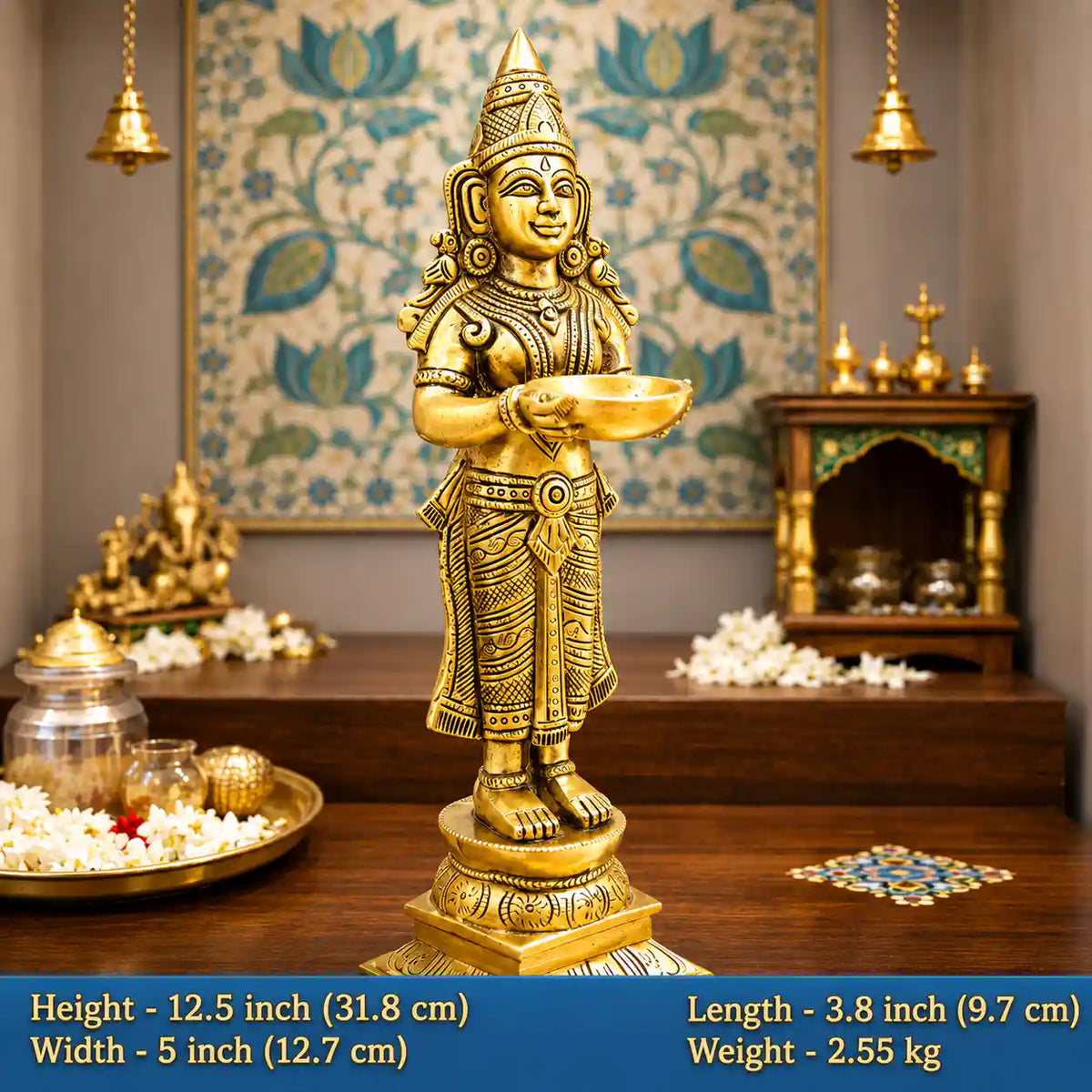 Brass Deep Lakshmi Standing Idol (12.5 Inch)