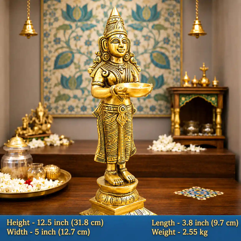 Brass Deep Lakshmi Standing Idol (12.5 Inch)