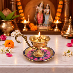 Brass Hand Painted Akhand Diya (2.2 Inch)