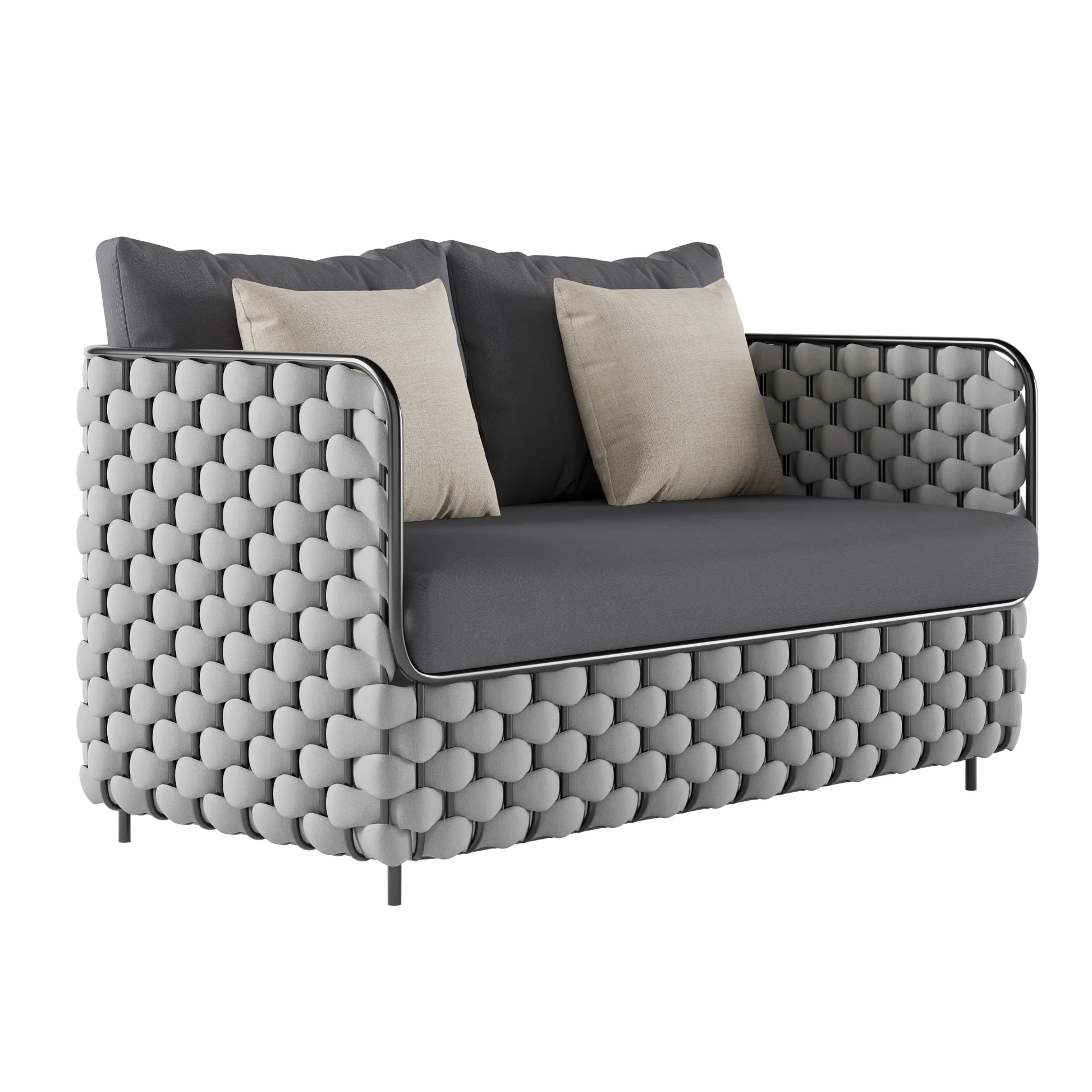 Fepel Outdoor Garden Balcony Sofa Set 2 Seater, 2 Single seater and 1 Center Table Set, Braid & Rope (Grey)