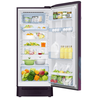 SAMSUNG Horizontal Curve 215 Litres 5 Star Direct Cool Single Door Refrigerator with Base Stand Drawer (RR23D2H259R/HL, Paradise Bloom Purple)