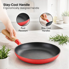 Prestige Castlite Enamel Coated Cast Iron Fry Pan 20cm/0.8L, Lightweight, Stay-Cool Handle + Prestige Castlite Enamel Coated Cast Iron Kadai 24cm/2.3L with Glass Lid, Gas & Induction, 15Y Warranty