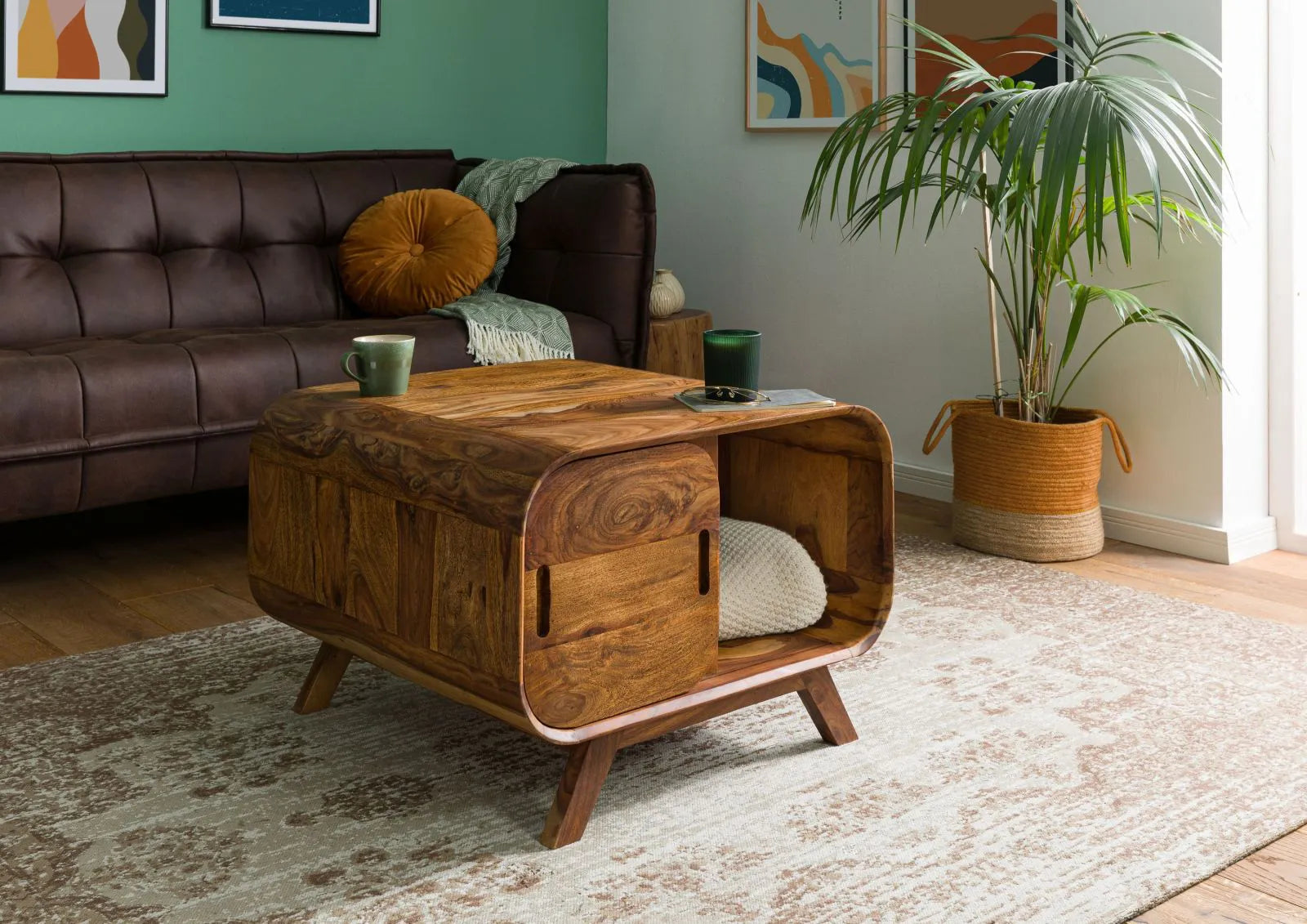 Mid-Century Sheesham Wood Storage Coffee Table