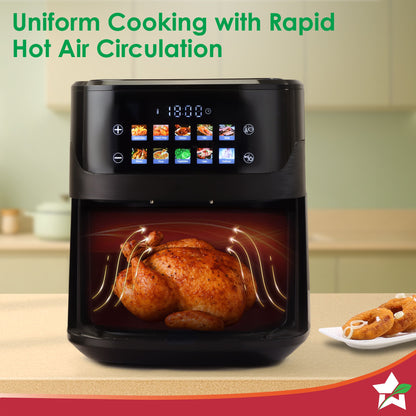 Evita Digital Air Fryer, 1600W, 6.5 L, Rapid Hot Air Technology, 10 Pre-set Menus, Non-stick Basket, In-built Memory, Customised Time & Temperature Control, Fry, Bake, Grill, 2-Yr Warranty