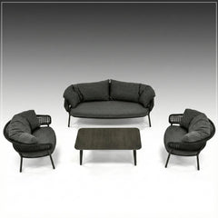 Puff Outdoor Sofa Set 3 Seater , 2 Single seater and 1 Center Table Set (Black) Braided & Rope