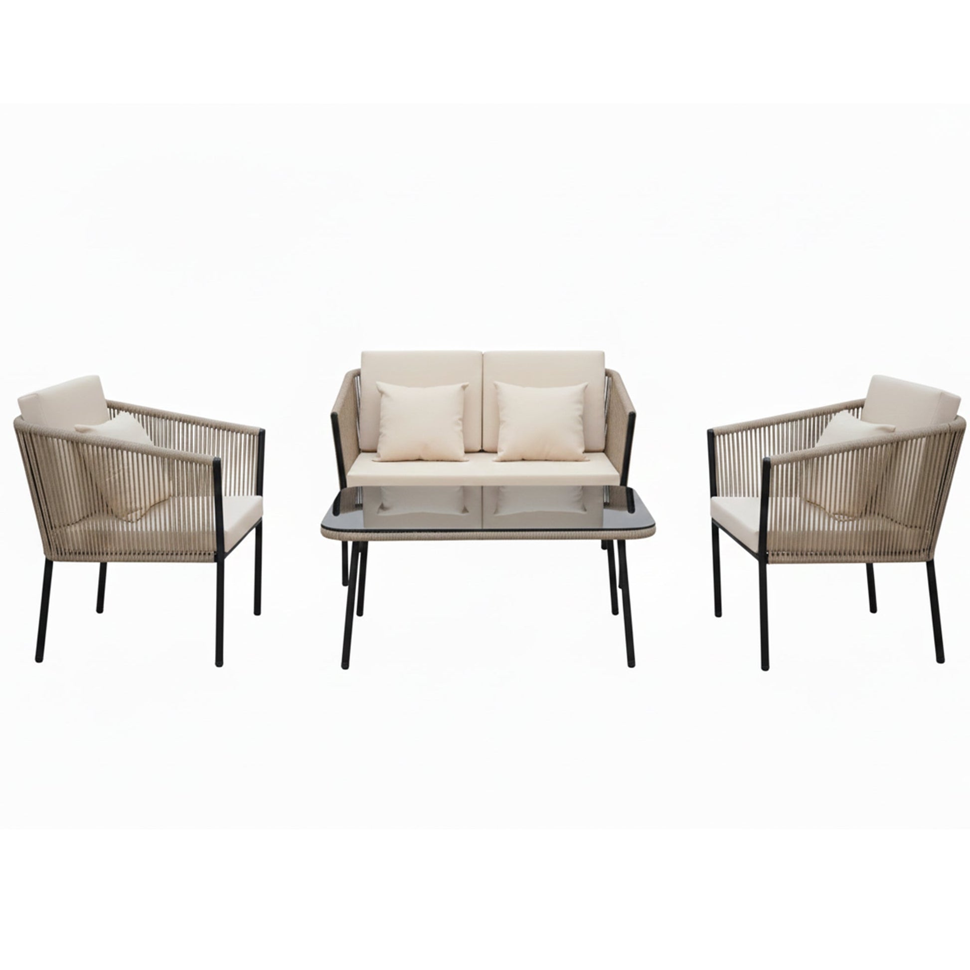 Parna Outdoor Garden Balcony Sofa Set 2 Seater , 2 Single Seater 1 Center Table Set Braided and Rope